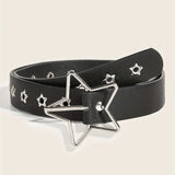 Shopmocho Y2K Punk Star Eyelet Black Rivet Belt Goth Pu Leather Belts For Women Jeans Pants Boys And Girls Students Belt