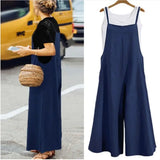 Shopmocho Women's Summer Sleeveless Jumpsuit Solid Color Wide Leg Bib Overalls Casual Loose Cotton Linen Straps Dungaree