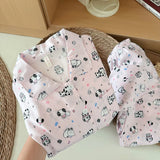 SHOPMOCHO Sweet Cute Goose Print Korean Fashion Women's Pajamas Nightwear Kawaii Casual Lapel Neck Y2K Pajamas Set Autumn New Loungewear