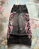 SHOPMOCHO American Retro Streetwear Y2K Gray Printed Loose Jeans Hip Hop Harajuku Casual Washed Distressed Straight Floor Mopping Pants