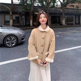 Shopmocho Retro Korean Style Women's Cotton Jacket Lamb Fur Unique Beautiful Short Size Autumn New Milk Series Cotton Coat