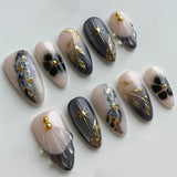 SHOPMOCHO 24pcs White Flower Fake Nail Tips Ins Yellow Pink Blush False Nails Wearable Full Cover European Almond Shaped Press on Nails