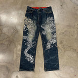 SHOPMOCHO Japanese Harajuku Jeans Mens New Dragon High Quality Jeans Gothic Y2K Vintage Hip Hop Streetwear Denim Fabric Wide Leg Pants