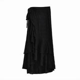 SHOPMOCHO Y2K Black Long Skirt Women Harajuku Gothic Lace Asymmetrical Maxi Skirts Summer Korean Ruffles Patchwork Bandage Design Faldas