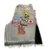SHOPMOCHO Y2k American Denim Shorts Men and Women Hip Hop Rock Cartoon Pattern Patch Blue Loose Jeans Harajuku Retro Fitness Casual Shorts