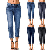 SHOPMOCHO Fashionable Slim Fitting Ripped Trendy Jeans Summer Streetwear Casual Distressed Stretchy Denim Pants