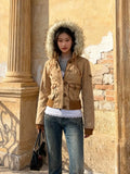SHOPMOCHOAutumn and winter fashion jacket millennium style brown 2025Y2K retro new style waist slimming short coat small versatile top