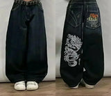 SHOPMOCHO 2025 New American Trend Retro Hip-hop Embroidery Pattern Baggy Jeans For Men And Women Y2K Harajuku Gothic Wide Pants Streetwear