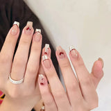 SHOPMOCHO 24Pcs Cat’s Eye Leopard Print Press on Fake Nails Mid-length Ballet False Nails with Rhinestone Detachable Full Cover Nail Tip