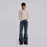 SHOPMOCHOY2K Mid Blue Flared Jeans Vintage Washed Men Women Bootcut Jeans Gothic High Street Unisex Streetwear Retro Baggy wide leg Pants