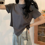 SHOPMOCHO Slit Bandage V Neck Sexy Crop Top Women Korean Casual Summer New Short Sleeve T-shirt Y2K Streetwear Trendy Top for Women
