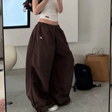 SHOPMOCHO Y2k American Women's Hip Hop Loose Wide Leg Jogger Pants 2026 Summer Pattern Embroidered Parachute Sweatpants Loose Pleated