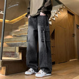 SHOPMOCHO Autumn New Men's Loose Jeans Multi-pocket Work-wearing Jeans Street Hip-hop Straight Wide-leg Pants Baggy Dance Pants