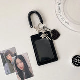 SHOPMOCHO Y2k Black Photocard Holder Keychain Kpop Idol Photo Protector Sleeve Student Id Card Storage Case Student Stationery Supplies