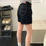 SHOPMOCHO Retro Blue Straight Denim Shorts Women Summer 2026 High Waist Short Jeans Woman Korean Loose Wide Leg A-Line Hot Shorts Female