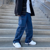 SHOPMOCHO Men Jeans Wide Leg Denim pants Loose Straight Baggy Men's Jeans hip hop Streetwear Skateboard Neutral denim Trousers Cargo jeans