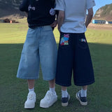 SHOPMOCHO American Style High Waist Wide Leg Jeans Short Pants Loose Fit Summer Casual Denim Shorts Couple Outfit Cotton Polyester Blend