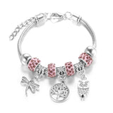 SHOPMOCHO New Butterfly Pendant 5 Color Rhinestone Snake Chain Bangle Lobster Buckle Adjustable Charm Woman Beaded Bracelet Jewelry Gift