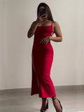 SHOPMOCHO-Sexy Backless Lace Up Long Dress Women Split Sleeveless Bodycon Party Club Evening Dresses High Street Female Suspender Robes