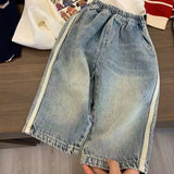 Shopmocho 2025 New Spring Boys Children's Denim Overalls Autumn Loose Casual Pants Girls Wide Leg Jeans  Kids Straight Denim Trousers