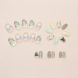 Shopmocho Short Round Head Fake Nails Sweet Strawberry Cherry Flower Bowknot Printed 24Pcs Summer Press On Nails for Girls DIY Manicure