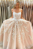 Shopmocho Tulle Spaghetti Straps Prom Dresses Long Lace Appliques Ball Gowns for Women