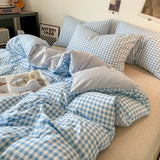 SHOPMOCHO Japanese Style Check Queen Quilt Cover Set 1/3 Pcs Soft Washed Duvet Cover and Pillowcase or Only Duvet Covers Skin-friendly