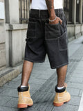 SHOPMOCHO Men's Summer Black-Grey Loose Baggy Denim Shorts