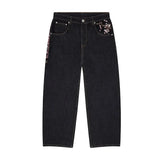 SHOPMOCHO Y2K Baggy jeans Cherry Blossom Selvedge Embroidery Denim Pants men women denim fabric American Hiphop Streetwear Wide Leg Jeans