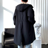 SHOPMOCHO Trench Men Fashion Turn Down Collar Hooded Trenchcoat Autumn Single-breasted Loose Windbreaker Casual Overcoat Fake Two Piece