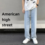 SHOPMOCHO Casual Straight-Leg Jeans Men's Spring New Loose-Fit Elastic Waist American Style Wide-Leg Trousers New Arrival High Street Fash