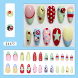 SHOPMOCHO 24pcs Y2k Almond Fashion Fake Nails Moon Star Style Swan Pattern Sweet Cool Press On Nails Full Cover Detachable False Nail
