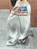 SHOPMOCHO Y2K College American Hip-hop Goth Print Drawstring Wide Leg Sweatpants Loose 90s High Street Sports Trousers Floor Length Pants
