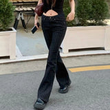 SHOPMOCHO 2000s Clothes Y2k Low Rise Boot Cut Jeans Woman Casual Black Striped Denim Trousers Streetwear Flare Pants P77-DD25