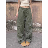 SHOPMOCHO Washed Cotton Cargo Pants Women's Loose Wide Leg Street Dance Long Trousers Multi Pocket Workwear High Waist Casual Pants