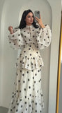 SHOPMOCHO Casual Polka Dot Maxi Dress Women Chic Stand Collar Puff Sleeves See Through Ruffle Vestidos 2026 Female Vacation Party Dresses