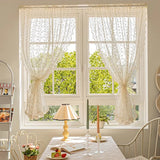 SHOPMOCHO French Country Style Embroidered Flower Small Window Curtains, Elegant Charming Vintage Lace Curtains for Living Room, Kitchen