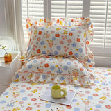 SHOPMOCHO A pair of cotton printed pillowcases with ruffled edges, garden body pillowcases, bed pillowcases