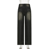 Shopmocho Low Waist Jeans for Women Goth Y2k Style Baggy Jeans Punk New Jeans Wide Leg Denim Pants Kpop Casual Loose Streetwear