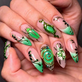 SHOPMOCHO 24pcs Golden Lines Patterns False Nails Dark Purple Blush French Fake Nails for Spice Girls Sweet Cool Almond Ins Nails Press On