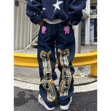 SHOPMOCHO Men's letter star print y2k jeans American style hip hop high waist loose layered straight zipper fashion pants trend hot sale