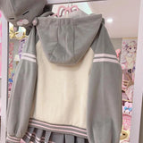 Shopmocho Japan Subculture Hooded Sweatshirt Women Single Breasted Long Sleeve Patchwork Coat Preppy Style Sweet Fall Casual Outwear