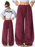 SHOPMOCHO Women's Retro Corduroy Cargo Pants Casual Drawstring Straight Sports Pants Drape Daily Commuting Wide Leg Pants