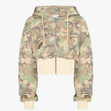 SHOPMOCHO Fashion Trend Y2k Sportswear Two Piece Set Women Hip Hop Punk Camo Short Waist Slim Zipper Hoodie Casual High Waist Sports Pants