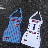 SHOPMOCHO 2025 Streetwear Letter Printing Halter Dress Harajuku Sexy Sleeveless Mini Dresses Y2k Aesthetic Women Backless Bodycon Vestidos