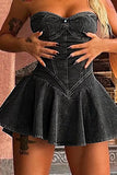 SHOPMOCHO Chest Wrap Sexy Dress Women Sleeveless Backless Splicing Slim Fit Strapless Mini Dresses Sexy A Line 2026 Denim Vestidos