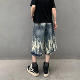 SHOPMOCHO 2026 New Flame Graphic Print Denim Shorts For Men Hip Hop Fashion Straight-leg Baggy Jorts Punk Tie Dye Gradient Y2K Short Jean