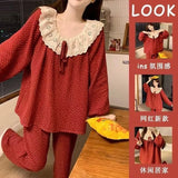 SHOPMOCHO Women's Sweet Print Pajamas Set Long Sleeve Top And Trousers 2 Piece Sleepwear Autumn Casual Loose Lace Loungewear