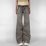 Shopmocho 2000s Clothes Y2k Low Rise Boot Cut Jeans Woman Casual Black Striped Denim Trousers Streetwear Flare Pants P77-DD25