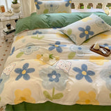 SHOPMOCHO Kawaii Bear Printed Bed Set Floral Duvet Cover Pillowcase Bedding Set Cute Dog Bed Linen Sheet Quilt Cover Full Queen King Size